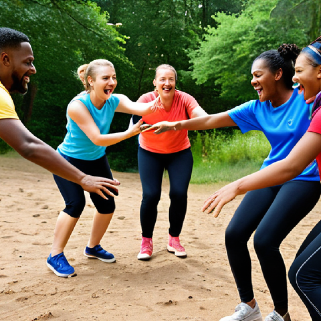 ** A dynamic scene of a recreation leader engaging a diverse group in a lively outdoor activity. Emphasize energy, inclusivity, and the leader's skill in guiding the group with enthusiasm. Focus on showing the 'soft skills' needed rather than physical prowess. Colors should be vibrant and uplifting.

**