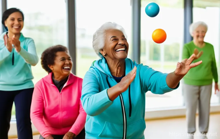 레크리에이션 지도자와 직업 만족도 조사 - **Image Prompt 1: Joyful Senior Recreation**
A diverse group of elderly people, casually dressed...