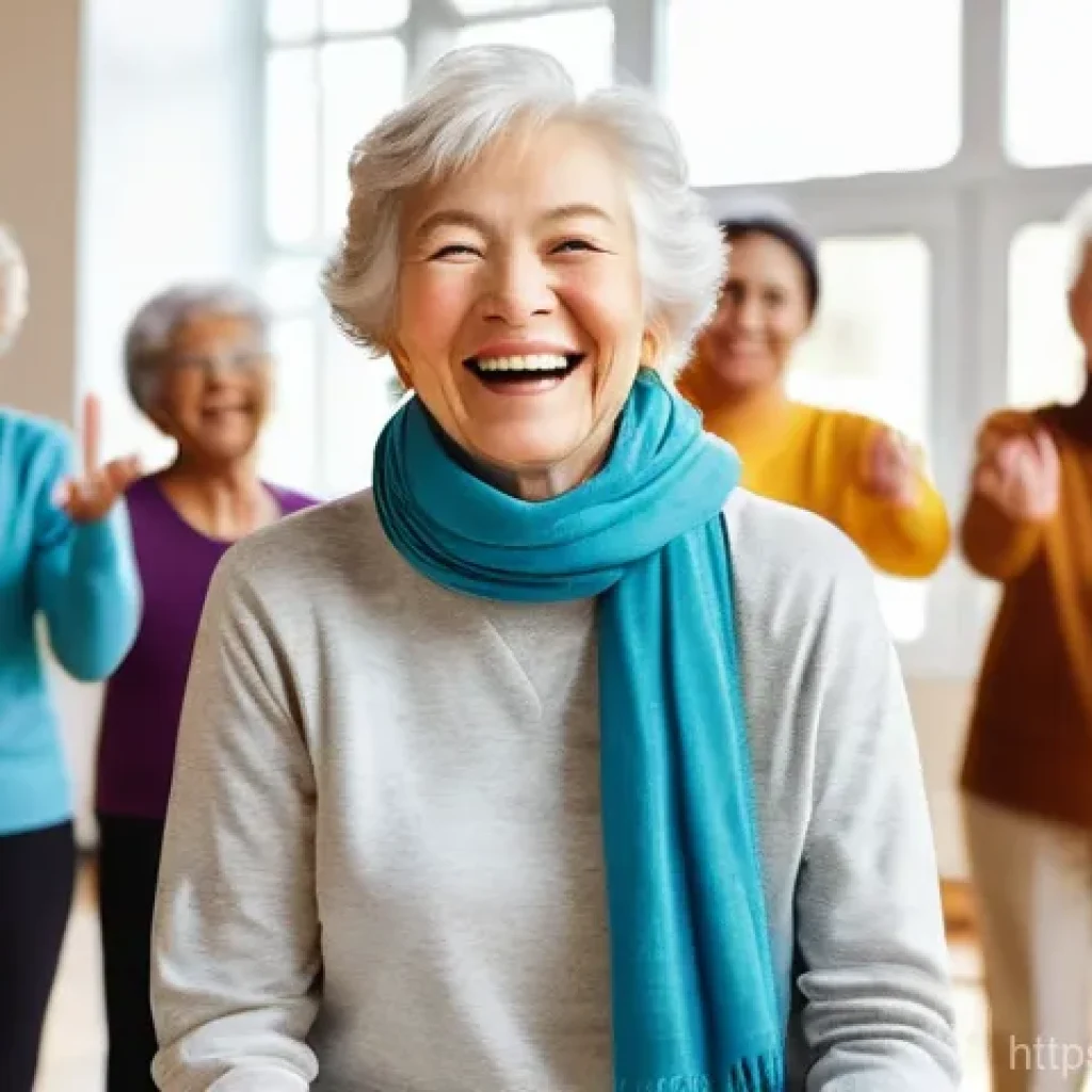 레크리에이션 지도자의 사회적 역할 - An energetic female recreation leader, around 30s, with a vibrant smile, is leading a group of cheer...