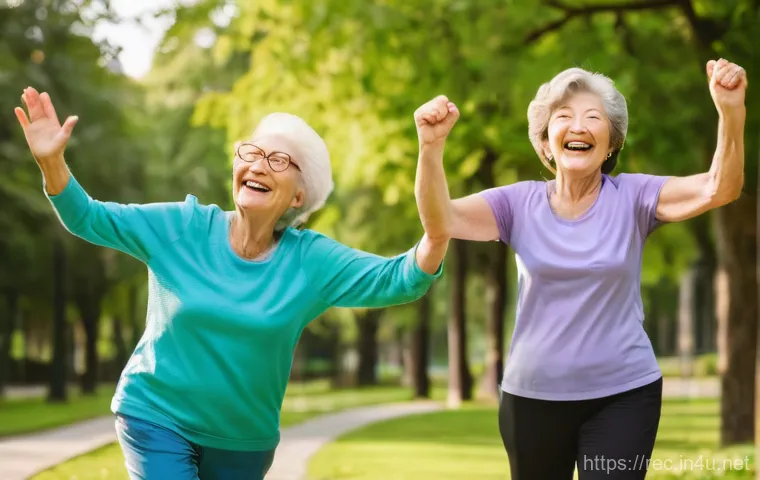 레크리에이션 지도자 정기 교육 참여 후기 - **Vibrant Senior Recreation Session:** A group of approximately 8-10 cheerful elderly people, both m...