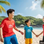 Home 23 레크리에이션 지도자 해외 취업 사례 - A dynamic recreation leader facilitating a diverse group of international participants at a tropical...