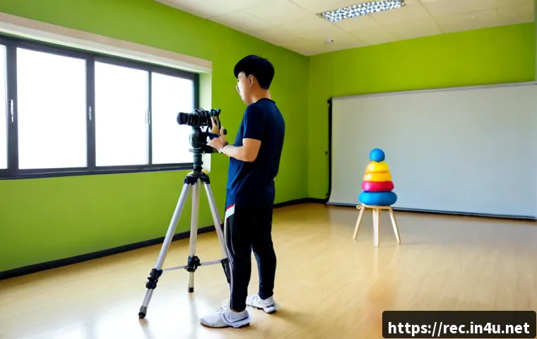 레크리에이션 지도자 강의 영상 제작법 - Photorealistic recreation instructor filming an engaging training lecture in a bright community cent...